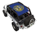 SPIDERWEBSHADE Sun Shade for Jeep Wrangler LJ (2004–2006), blue shade with a yellow state seal graphic.