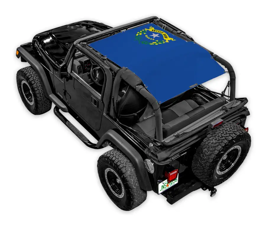 Sun Shade by SPIDERWEBSHADE for Jeep Wrangler TJ (1997–2006), blue printed top