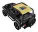 Jeep Wrangler TJ sun shade by SpiderWebShade; yellow printed shade top with crest on a black Jeep