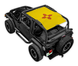 Sun Shade for Jeep Wrangler TJ by SpiderWebShade, stock printed yellow shade top with red sun emblem
