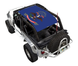 SpiderWebShade sun shade top for Jeep Wrangler LJ (2004–2006), blue fabric with North Dakota state flag emblem