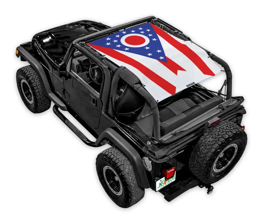 Sun shade for Jeep Wrangler TJ (1997–2006) by SpiderWebShade with Ohio flag print