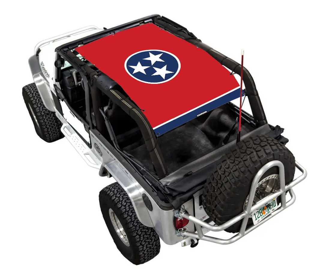 Sun shade for Jeep Wrangler LJ (2004–2006) by Spiderwebshade with Tennessee flag print