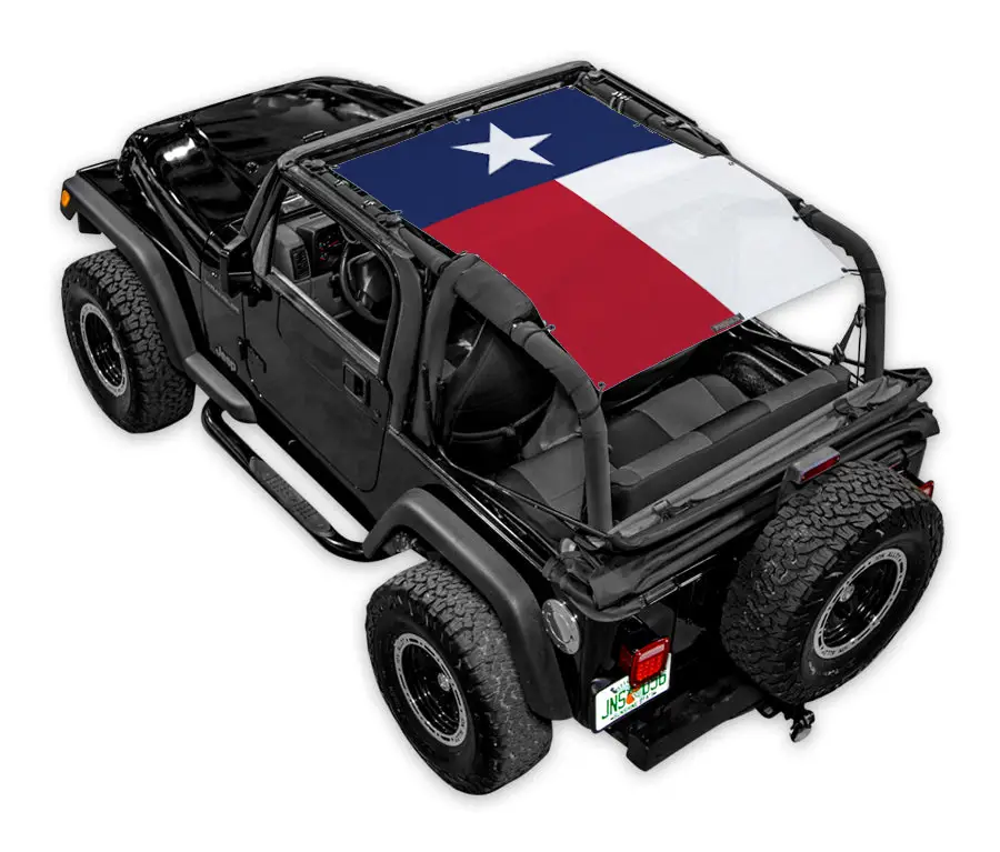 Sun shade for Jeep Wrangler TJ by SpiderWebShade with Texas flag print