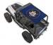 Sun shade for Jeep Wrangler YJ (1987–1996) by SPIDERWEBSHADE, blue stock printed shade top with emblem