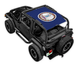 Sun shade SPIDERWEBSHADE for Jeep Wrangler TJ (1997–2006); blue shade top with round emblem.