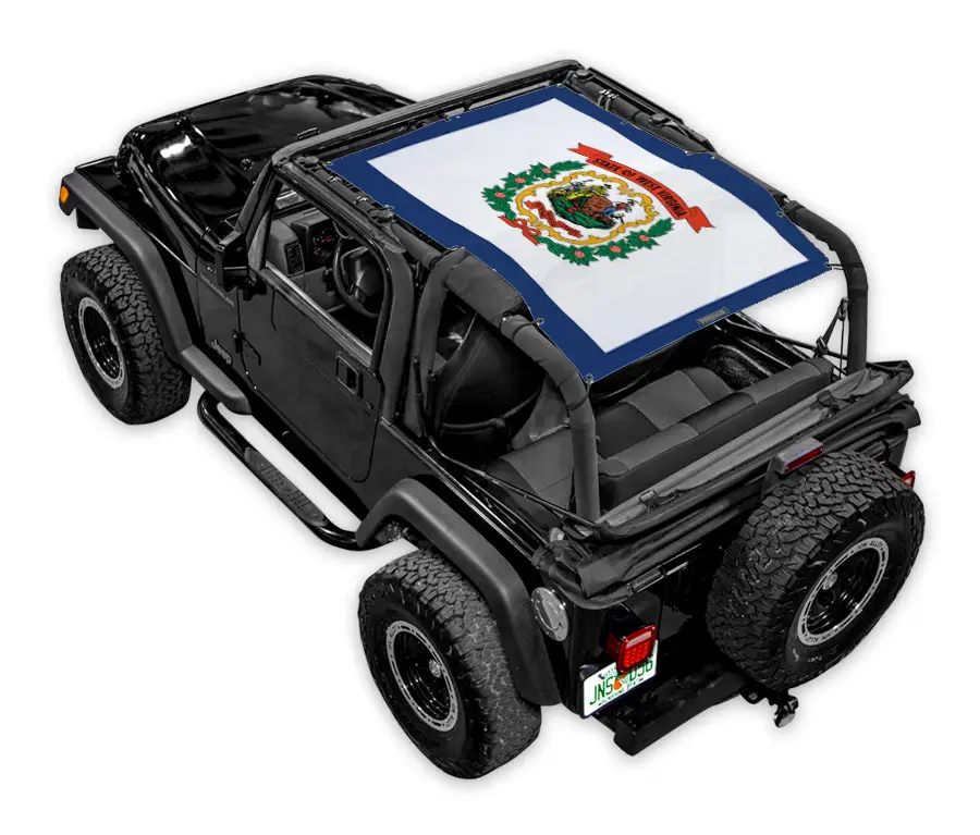 Sun shade for Jeep Wrangler TJ (1997–2006) by SPIDERWEBSHADE with stock printed flag design