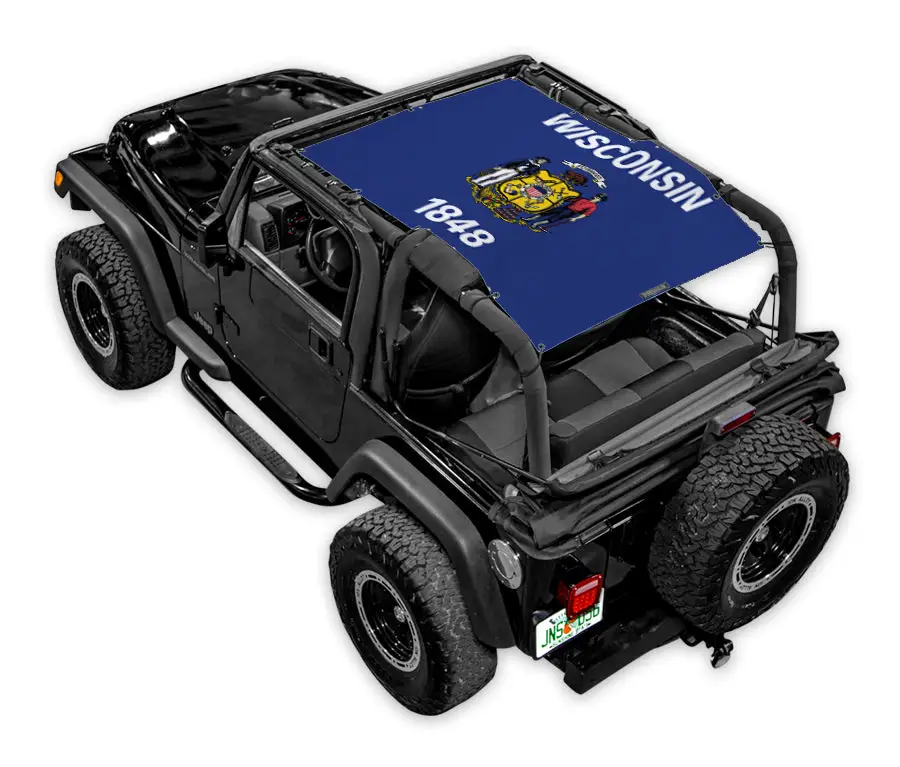 SpiderWebShade Sun Shade Top for Jeep Wrangler TJ 1997–2006, blue Wisconsin state flag print