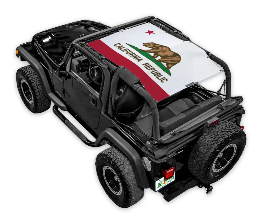 Jeep Wrangler TJ Sun Shade by SpiderWebShade with California Republic flag print