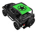 Sun shade SpiderWebShade for Jeep Wrangler TJ (1997–2006); neon green printed top with black star logo.