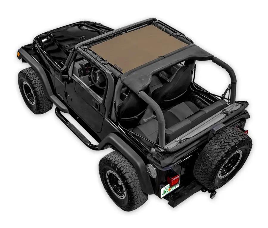Sun shade top for Jeep Wrangler TJ by SpiderWebShade, tan solid color, fits 1997–2006
