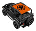 Sun Shade for Jeep Wrangler TJ (1997–2006) by SPIDERWEBSHADE, orange shade with black logo