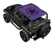 Jeep Wrangler TJ sun shade by SpiderWebShade; stock purple printed shade top with black star logo.