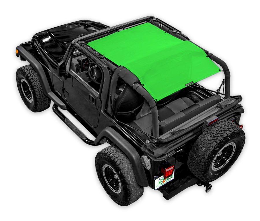 Sun shade top for Jeep Wrangler TJ (1997–2006) in neon green by SPIDERWEBSHADE