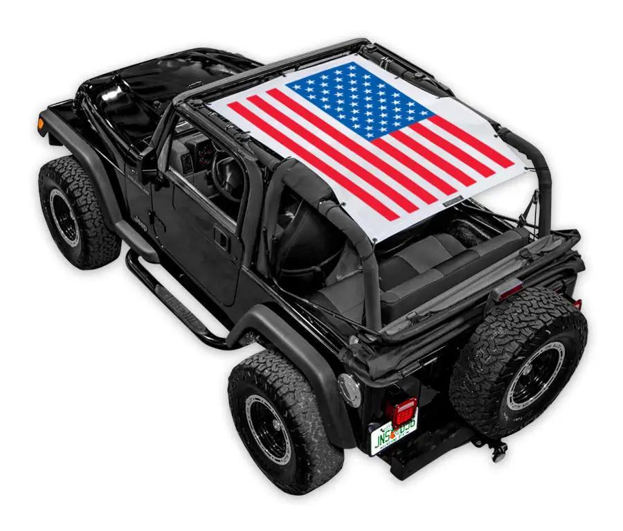 Sun shade for Jeep Wrangler TJ by SPIDERWEBSHADE with American flag print
