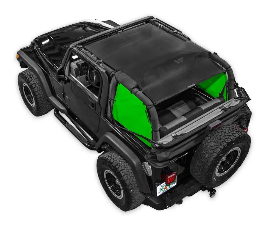 Sun Shade for Jeep Wrangler TJ by SPIDERWEBSHADE; solid color shade top with green side panels