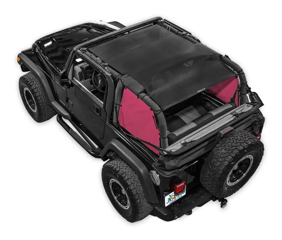 Sun shade for Jeep Wrangler TJ (1997–2006) by SpiderWebShade; solid color top with pink side panels