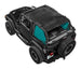 SpiderWebShade sun shade for Jeep Wrangler TJ (1997–2006); teal side panels with black mesh top