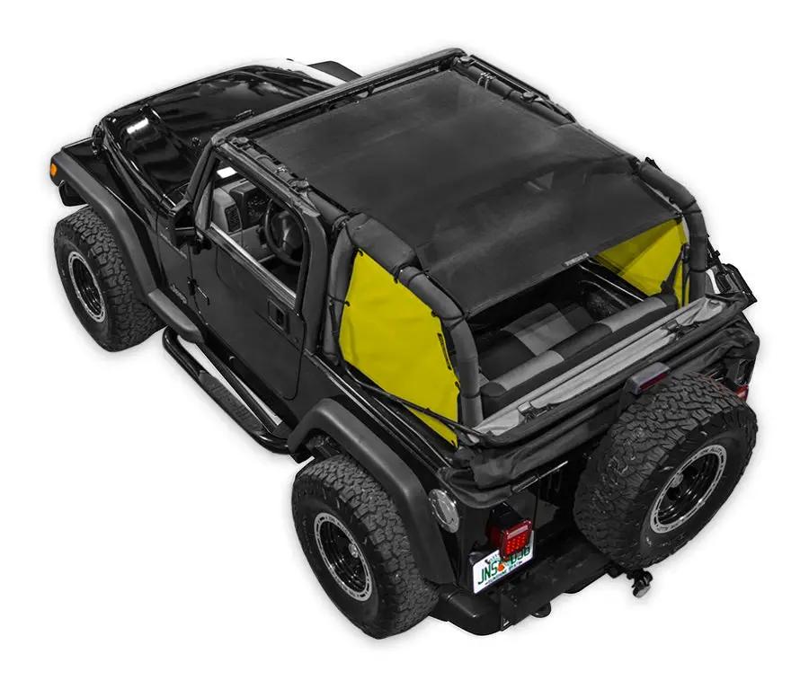 SPIDERWEBSHADE sun shade for Jeep Wrangler TJ (1997-2006); yellow side panels with black mesh top
