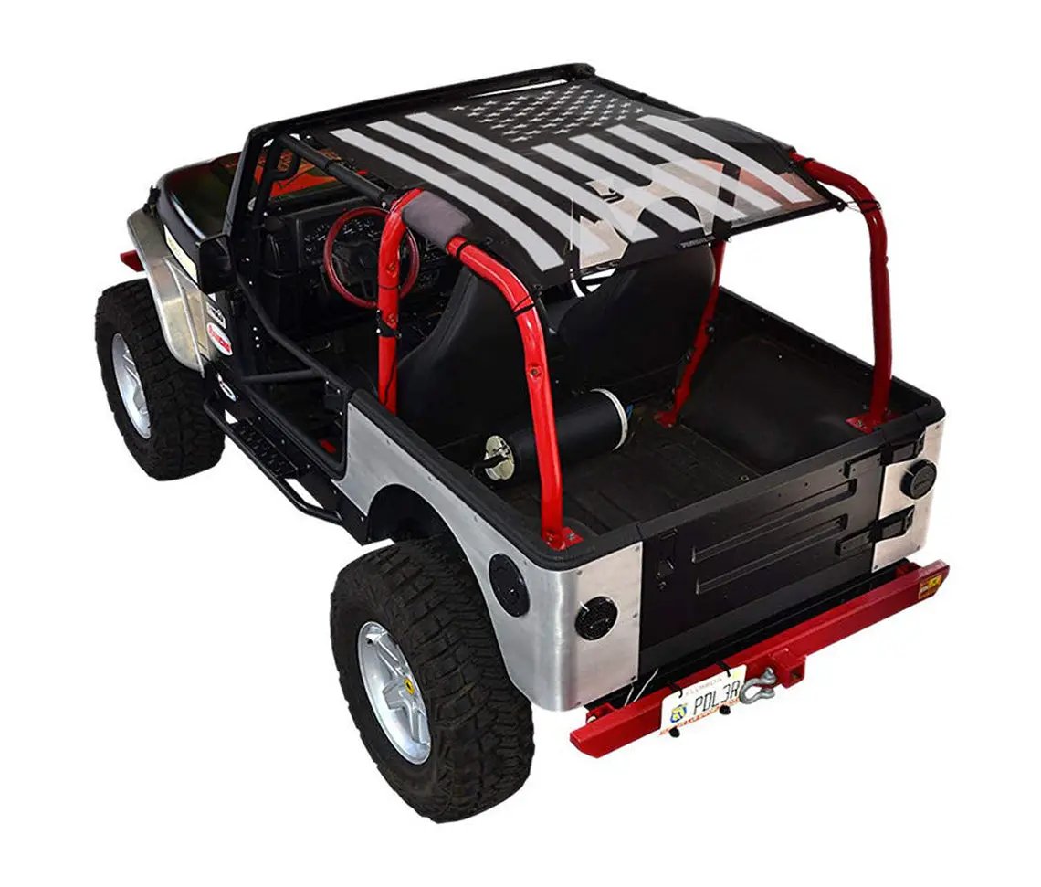 Sun shade for Jeep Wrangler TJ (1997–2006) by SPIDERWEBSHADE with American flag print
