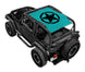 Sun shade by SpiderWebShade for Jeep Wrangler TJ (1997–2006) with turquoise stock-printed top and star logo
