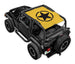 Sun shade for Jeep Wrangler TJ by SpiderWebShade; yellow printed shade top with black star logo