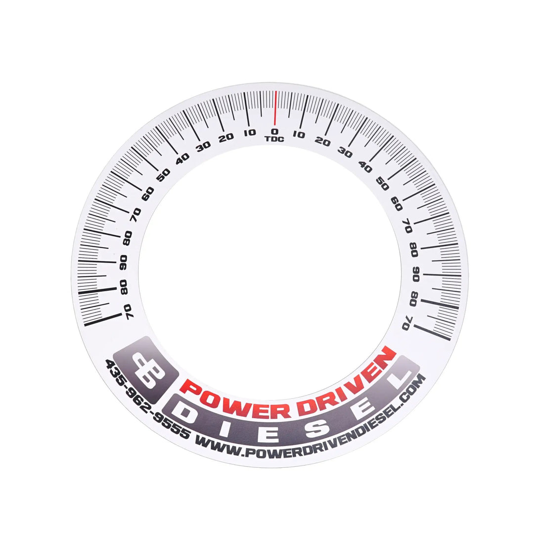 Power Driven Magnetic Degree Wheel - white timing protractor with black graduations and red indicator