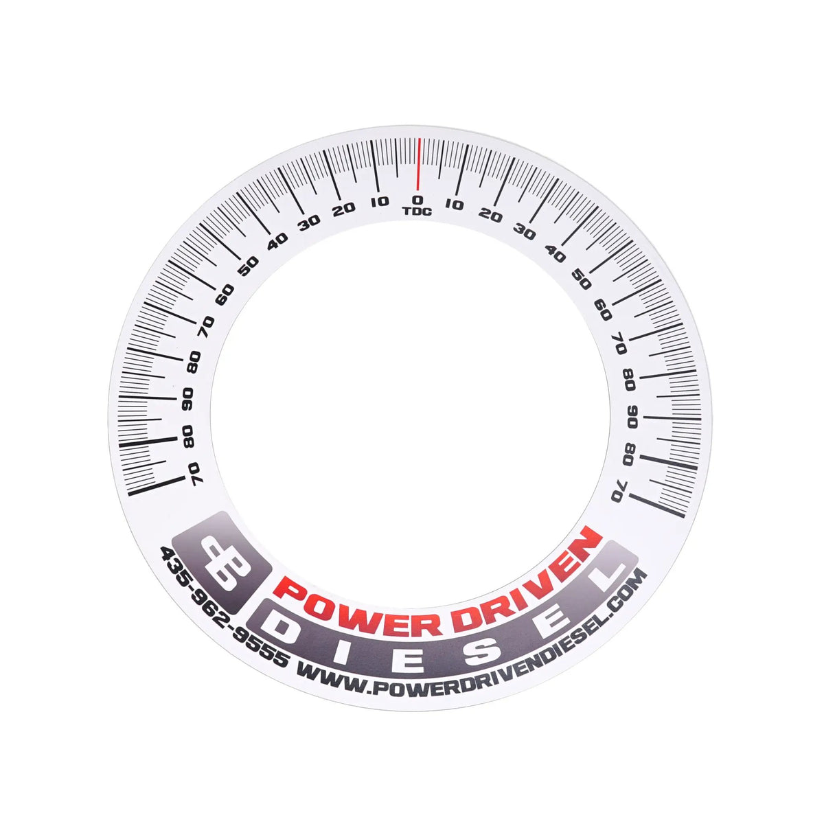Power Driven Magnetic Degree Wheel - white timing protractor with black graduations and red indicator