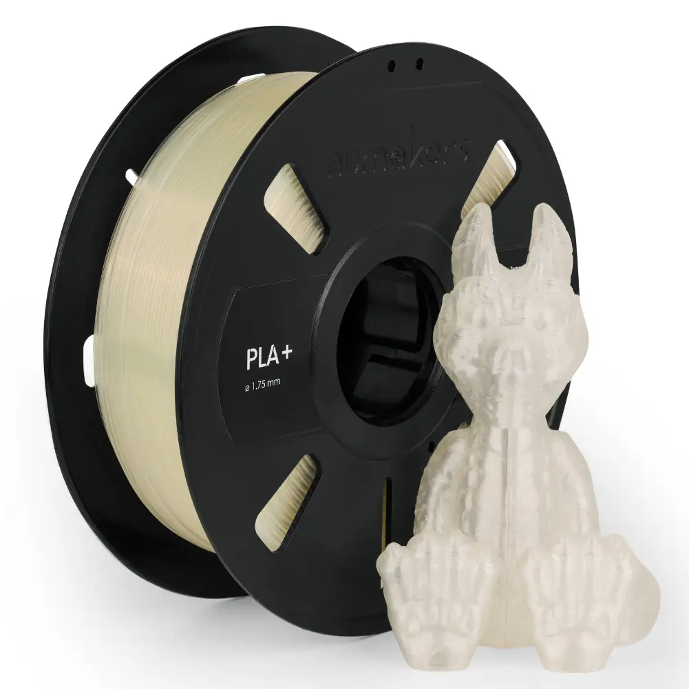 PLA+ Filament spool by Numakers with a white 3D-printed figurine