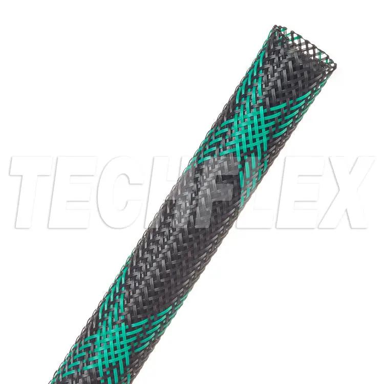 Wire-wrapped black cable with green tracer braid, outdoor recreation gear