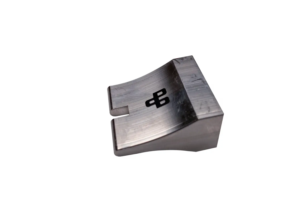 Power Driven Billet Anchor transmission part, silver machined aluminum, angled view
