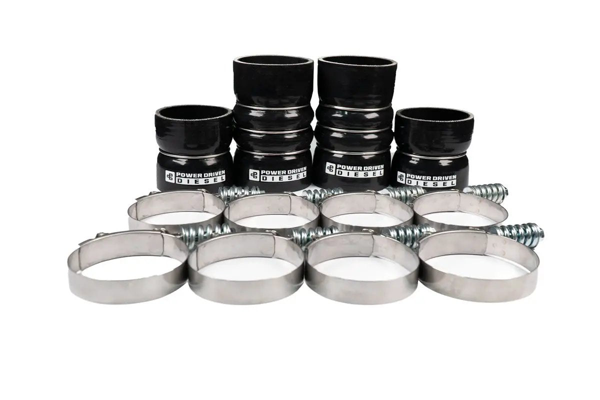 Power Driven Diesel Engine Boot Kit Ford Super Duty 1999-2003 with black rubber boots and metal screw clamps