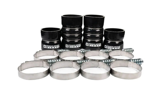 Power Driven Diesel Engine Boot Kit Ford Super Duty 1999-2003 with black rubber boots and metal screw clamps