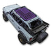 Sun shade top by SPIDERWEBSHADE for Ford Bronco (2021–2026), purple flag-print design.