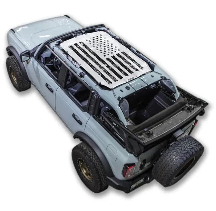 Sun shade top for Ford Bronco (2021–2026) by SPIDERWEBSHADE with stock printed US flag design