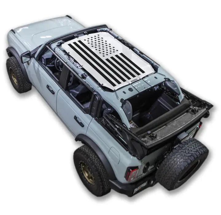 Sun Shade Top by SpiderWebShade for Ford Bronco (2021–2026) with black-and-white American flag print