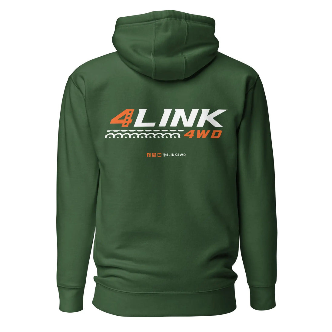 4Link4WD Green Hoodie Full Logo Back with white/orange graphic