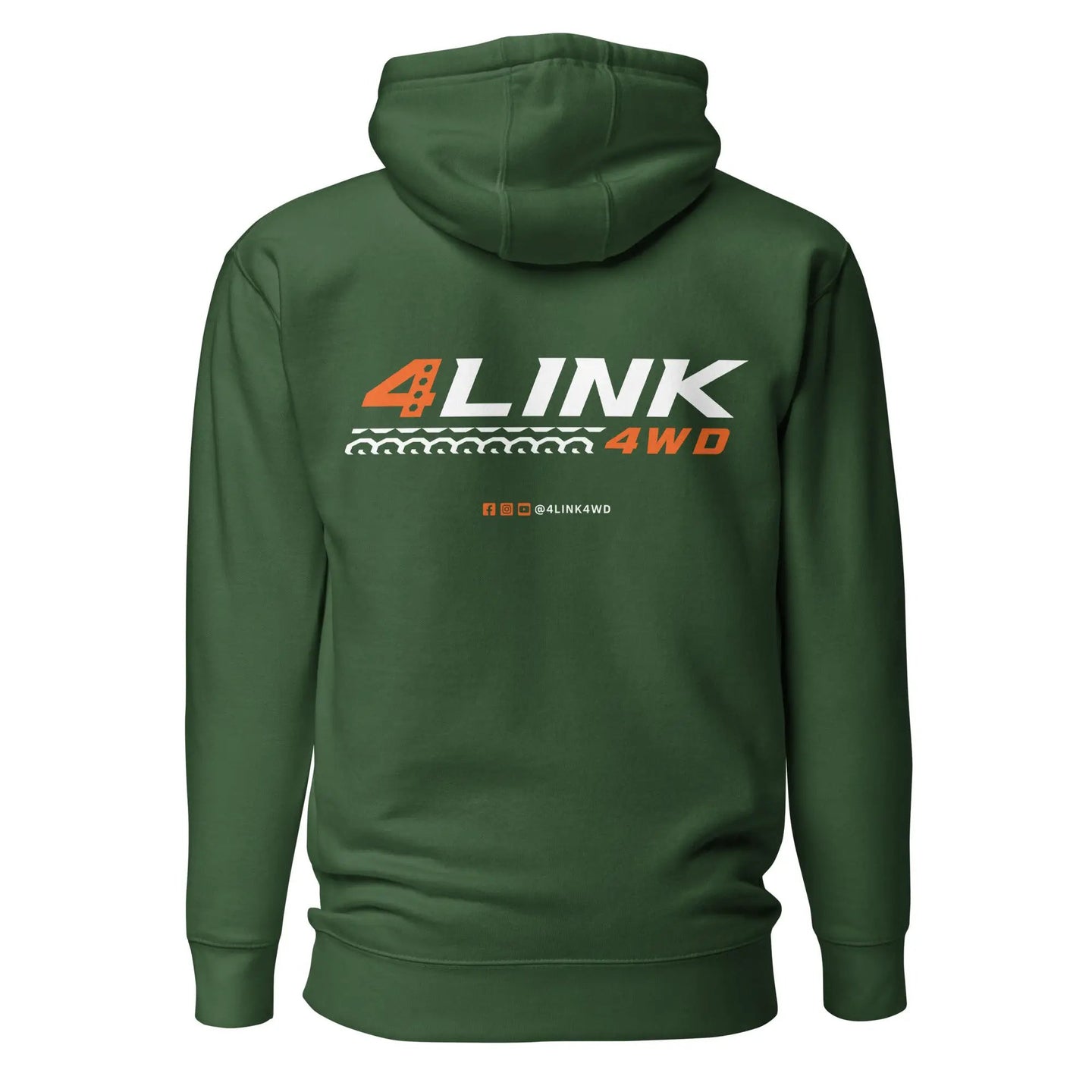 4Link4WD Green Hoodie Full Logo Back with white/orange graphic