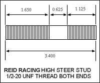 60 High Steer ARP Stud SINGLE Artec Industries dimensioned drawing 1/2-20 UNF thread ends