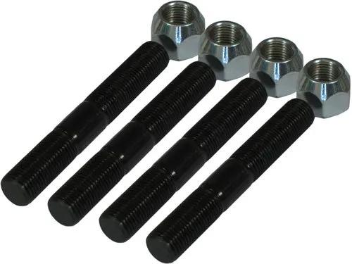 High Steer ARP Studs and Nuts 4 Pack Kit, 4 black studs and 4 silver hex nuts