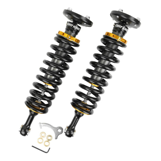 Dirt King 2.0 IFP Coilovers for Toyota, pair with black springs and gold collars, mounting hardware included