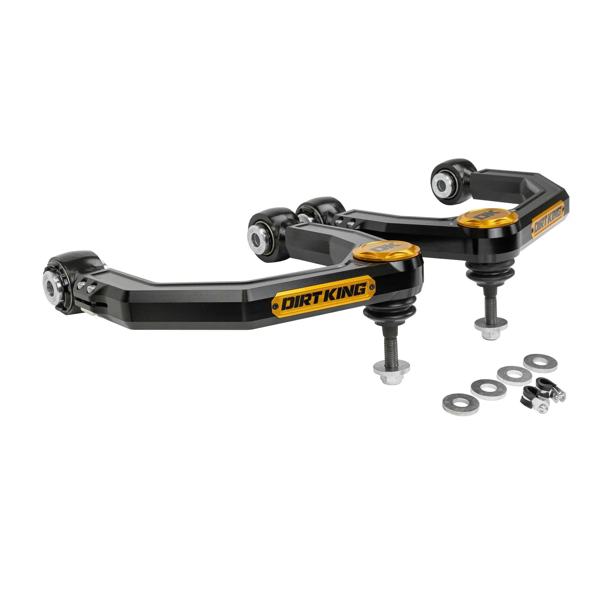 Dirt King billet upper control arms for Toyota, pair, black with gold caps