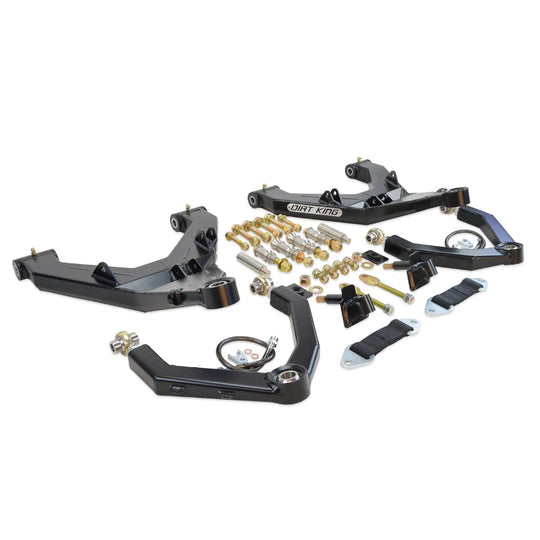 Dirt King Long Travel Kit Ram - black steel suspension control arms with mounting hardware, brackets, and fittings