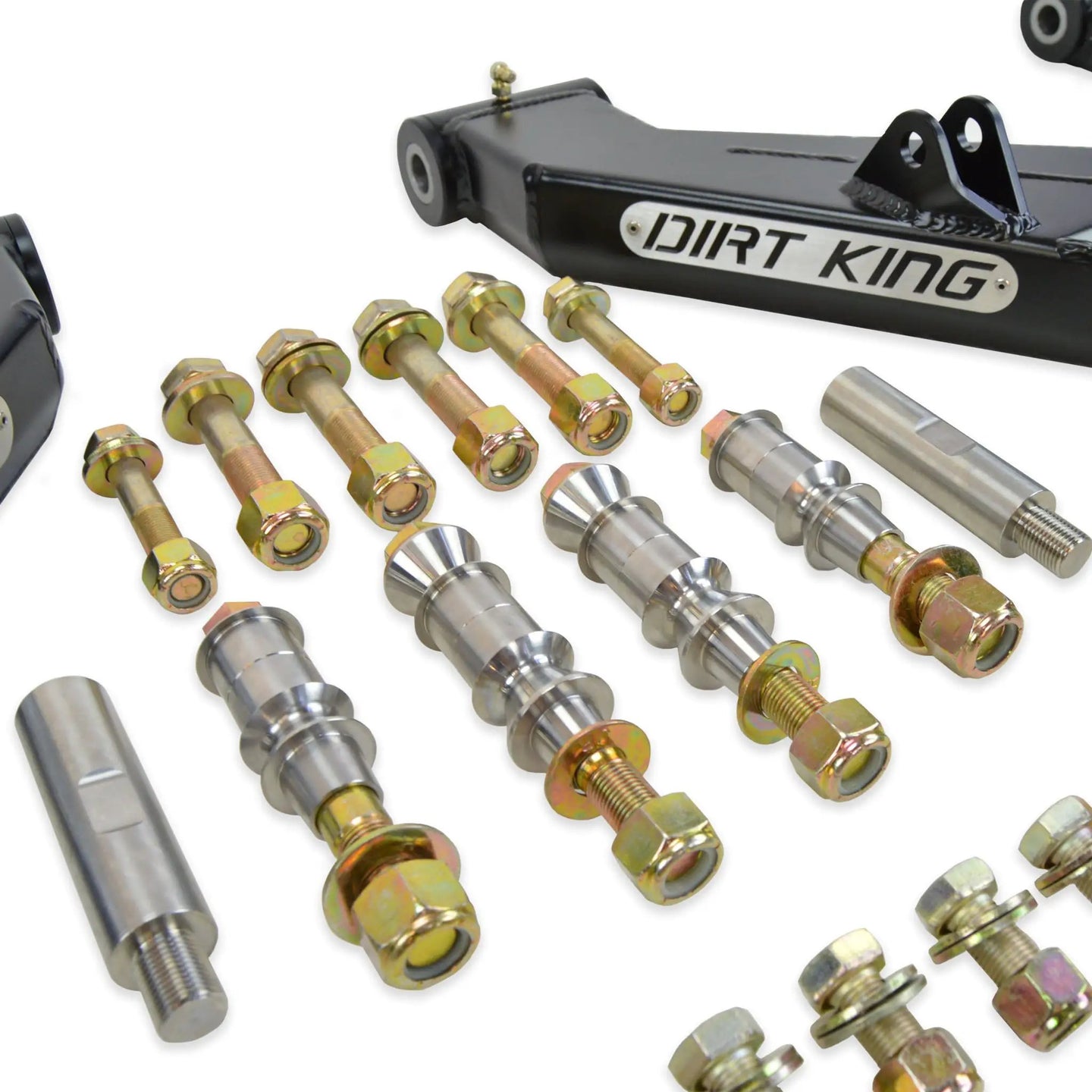 Long Travel Kit Dirt King RAM suspension component with black bracket and mounting bolts