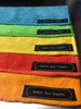 Retractable microfiber towels set of 5 by Revlock Race Supplies in blue, green, yellow, orange, and red