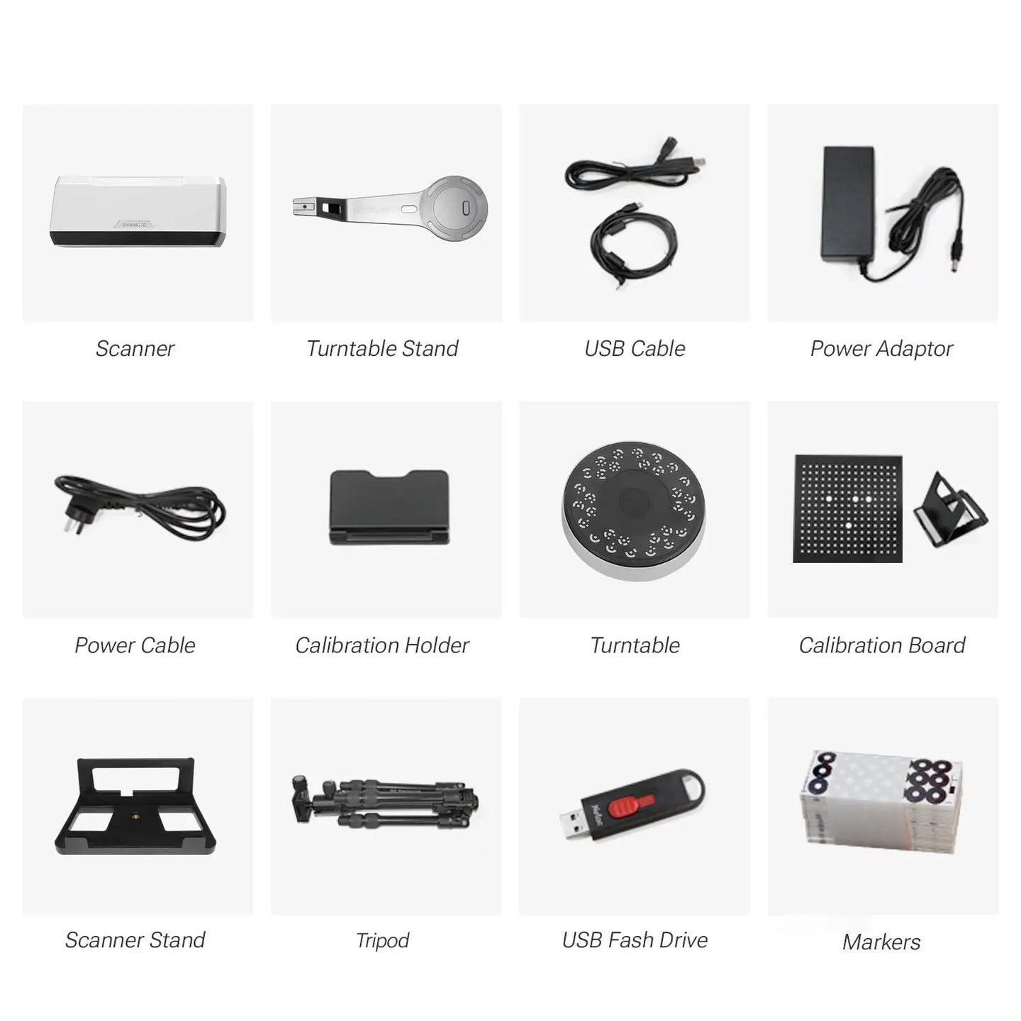 EinScan-SP V2 Desktop 3D Scanner Einstar-US kit with turntable, USB cable, power adaptor, calibration board