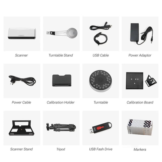 EinScan-SP V2 Desktop 3D Scanner Einstar-US kit with turntable, USB cable, power adaptor, calibration board