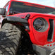 Artec JL Exterior Package light brackets and liners on red Jeep Wrangler JL with front fender kit