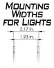Artec JL/JT A-pillar Dual LED Light Mounts for Jeep JL/JT – mounting width diagram showing 2.17 in and 1.93 in spacing