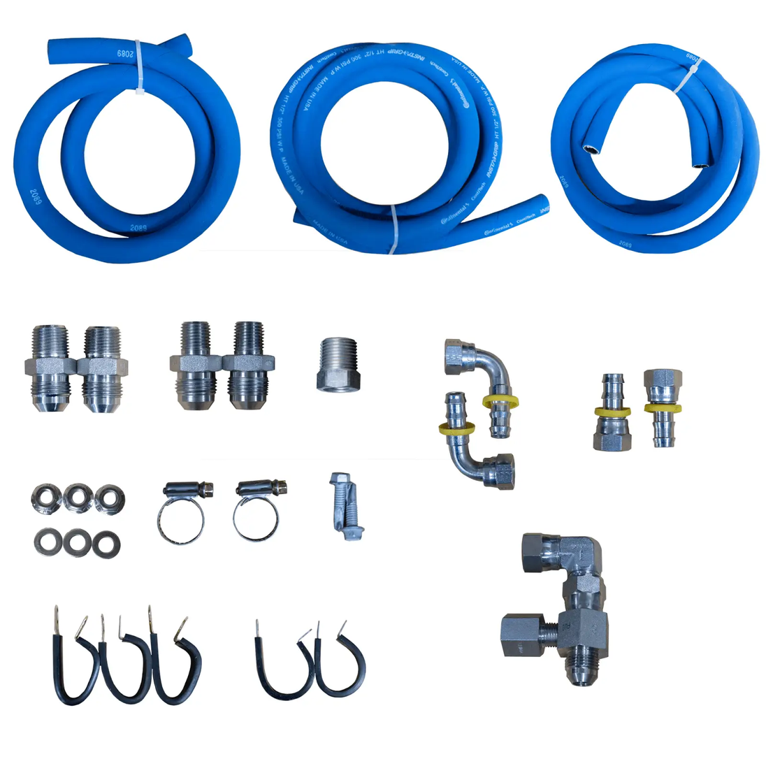 Power Driven Diesel 47RH Transmission Cooler Line Replacement Kit 94-95: 3 blue hoses with metal fittings